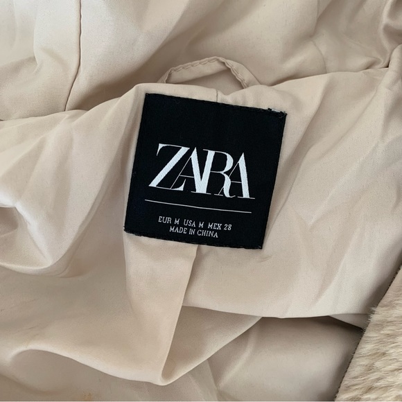 Zara Cream Faux Fur Hooded Coat size M - Picture 5 of 5